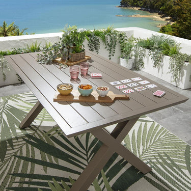 Quatropi Modern 6 Seat Outdoor Garden Dining Table Cross X-Leg Metal Beige 160cm