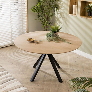 Quatropi Modern 6 Seat Solid Wooden Round Dining Table Natural Star Base 140cm