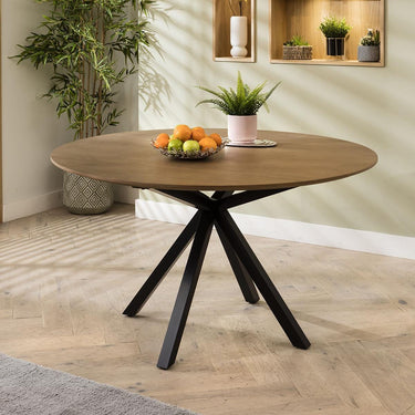 Quatropi Modern 6 Seat Solid Wooden Round Dining Table Stained Star Base 140cm