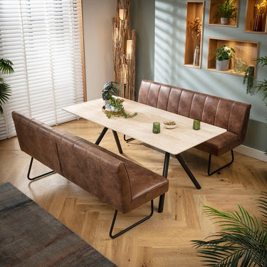 Quatropi Modern 6 Seater Bench Dining Set Brown & Beige Stone Ceramic SBT