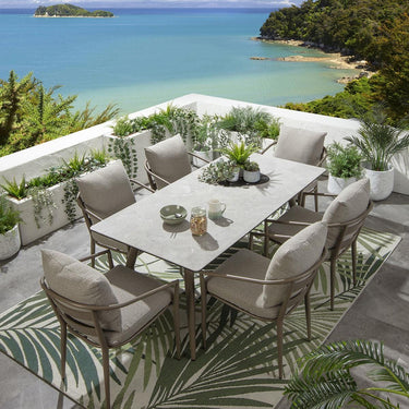 Quatropi Modern 6 Seater Ceramic Outdoor Garden Dining Set Aluminium Cream