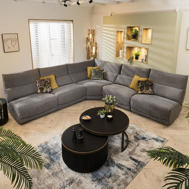 Quatropi Modern 6 Seater Electric Recliner L-Shape Corner Sofa Grey Fabric L62R