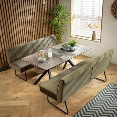 Quatropi Modern 6 Seater Extendable Bench Dining Set Green & Grey Ceramic SBT
