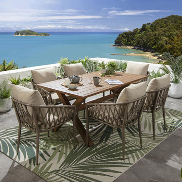 Quatropi Modern 6 Seater Garden Dining Set Beige Oak Wood Effect Aluminium