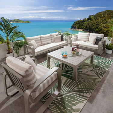 Quatropi Modern 6 Seater Garden Sofa & Armchair Set with Coffee Table Aluminium Cream Beige Stripe