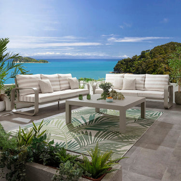 Quatropi Modern 6 Seater Garden Sofa Set & Coffee Table Aluminium Cream Beige Stripe