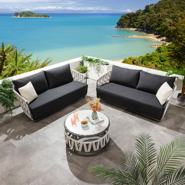 Quatropi Modern 6 Seater Garden Sofa Set with Coffee Table Light Grey Rope
