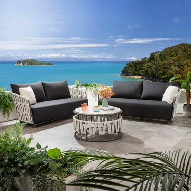 Quatropi Modern 6 Seater Garden Sofa Set with Coffee Table Light Grey Rope