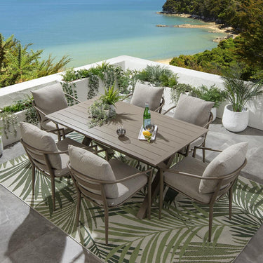 Quatropi Modern 6 Seater Garden Table and Chair Dining Set Aluminium Beige