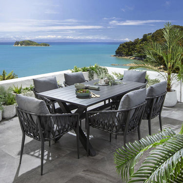 Quatropi Modern 6 Seater Garden Table and Chairs Dining Set Aluminium Grey