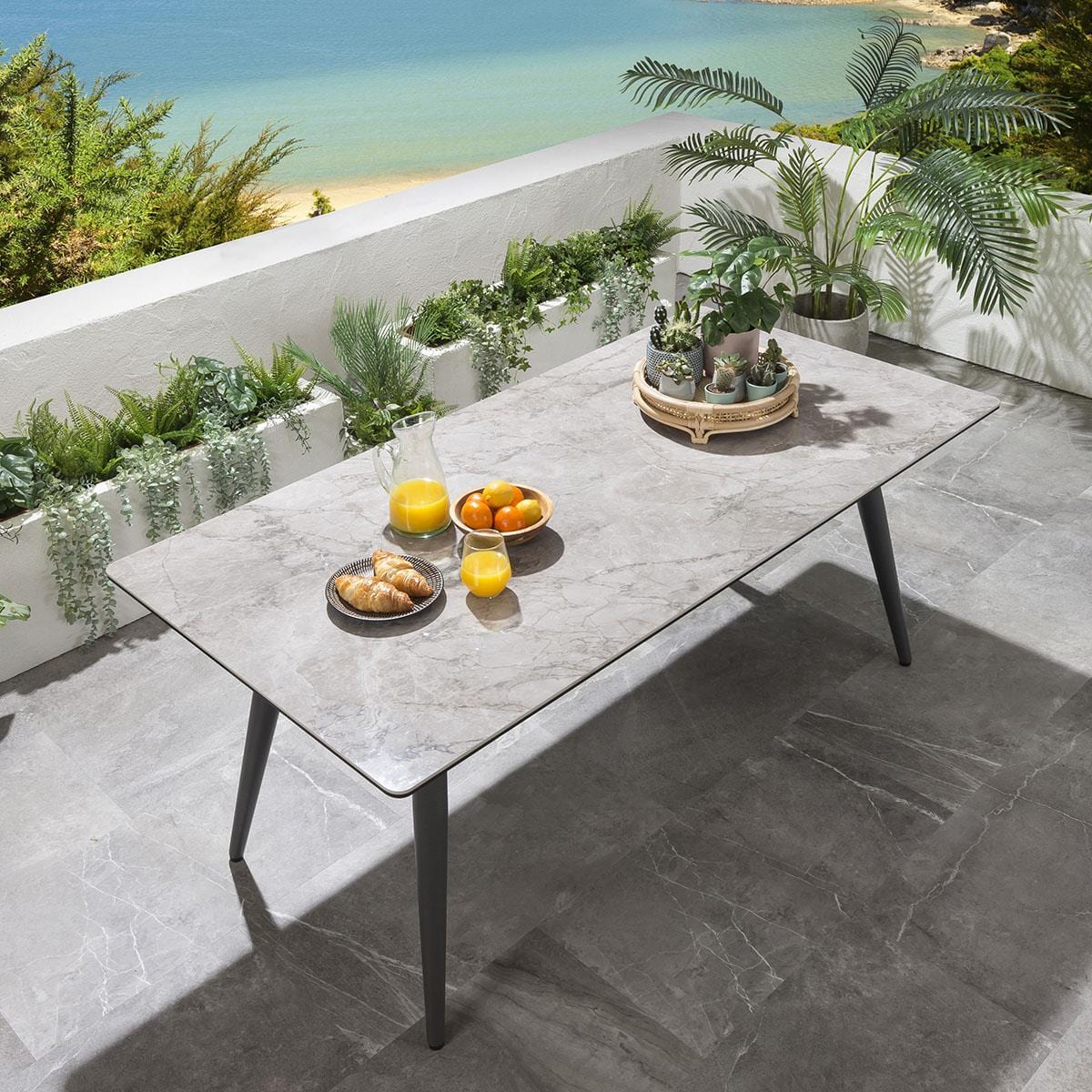 Quatropi Modern 6 Seater Garden Table | Grey Aluminium & Ceramic Top 180cm × 90cm