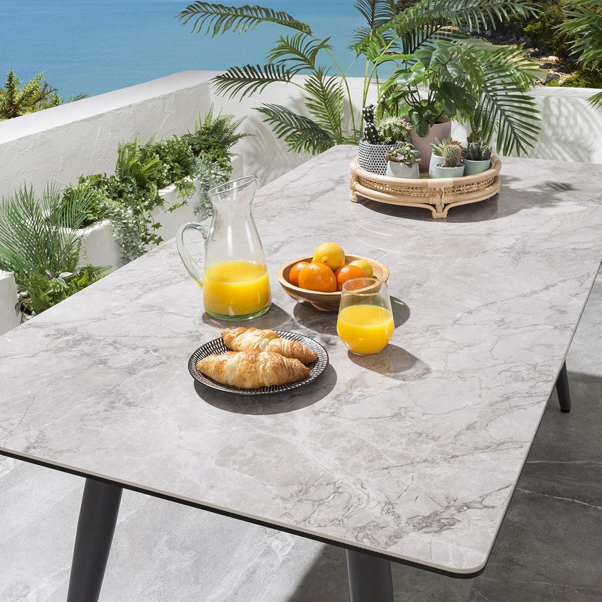 Quatropi Modern 6 Seater Garden Table | Grey Aluminium & Ceramic Top 180cm × 90cm