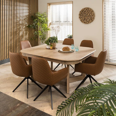 Quatropi Modern 6 Seater Natural Solid Wood Extending Dining Set Tan 160-230cm