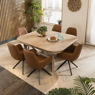 Quatropi Modern 6 Seater Natural Solid Wood Extending Dining Set Tan 160-230cm