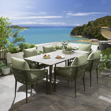 Quatropi Modern 6 Seater Outdoor Garden Dining Set Ceramic Aluminium Green Beige