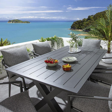 Quatropi Modern 6 Seater Outdoor Garden Table Chairs Dining Set Aluminium Grey