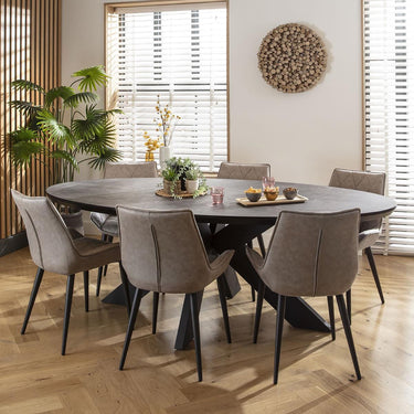 Quatropi Modern 6 Seater Oval Dining Table and Chairs Dining Set Grey Black