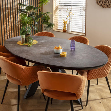 Quatropi Modern 6 Seater Oval Modern Dining Table and Chairs Set Orange Black