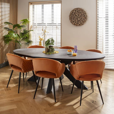 Quatropi Modern 6 Seater Oval Modern Dining Table and Chairs Set Orange Black