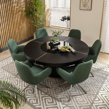 Quatropi Modern 6 Seater Round Dining Set Lazy Susan Black Oak Green 160cm
