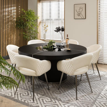 Quatropi Modern 6 Seater Round Dining Set Lazy Susan Black White Leather 160cm