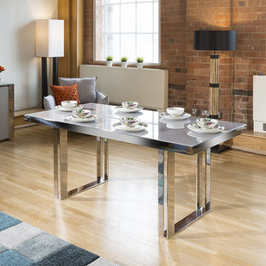 Quatropi Modern 6 Seater Table & Leather Chairs Dining Set White