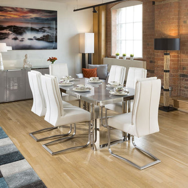 Quatropi Modern 6 Seater Table & Leather Chairs Dining Set White