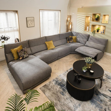 Quatropi Modern 7 Seater Electric Recliner L-Shape Corner Sofa Grey Fabric L4R