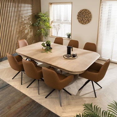 Quatropi Modern 8 Chair Natural Solid Wood Extending Dining Set Tan 160-230cm