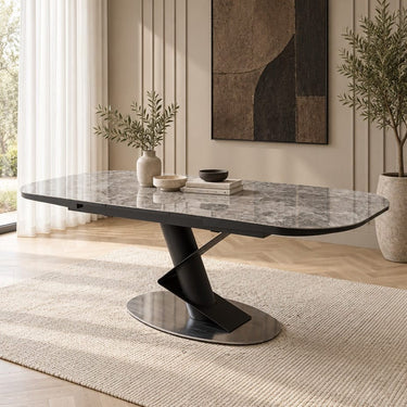 Quatropi Modern 8 Seat Ceramic Marble Extendable Dining Room Table Grey 180-220cm