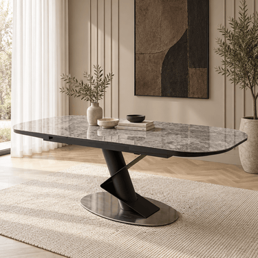 Quatropi Modern 8 Seat Ceramic Marble Extendable Dining Room Table Grey 180-220cm