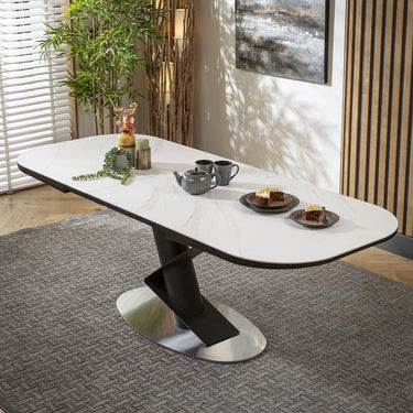 Quatropi Modern 8 Seat Ceramic Marble Extendable Dining Room Table White 180-220cm