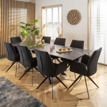 Quatropi Modern 8 Seat Extending Ceramic Dining Table and Chairs Set Black