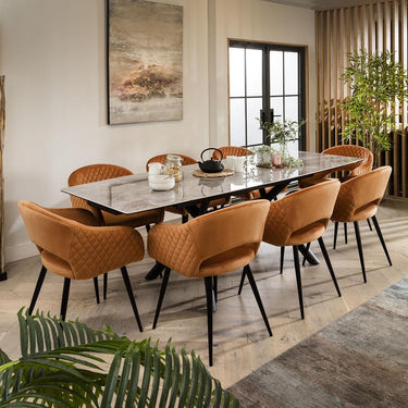 Quatropi Modern 8 Seat Extending Ceramic Marble Dining Set Grey Orange 160-240cm