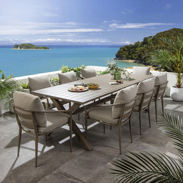 Quatropi Modern 8 Seat Garden Table and Chairs Dining Set Aluminium Cream Beige