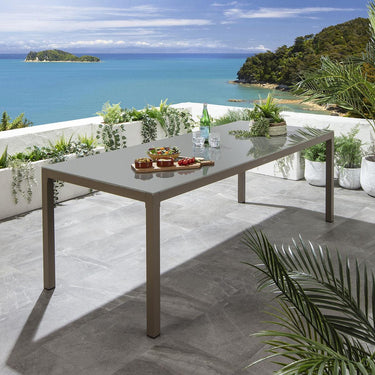 Quatropi Modern 8 Seat Outdoor Garden Dining Table Glass Aluminium Beige 180cm
