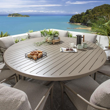 Quatropi Modern 8 Seat Round Garden Table and Chairs Dining Set Aluminium Beige