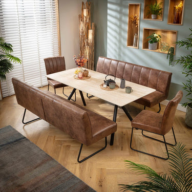 Quatropi Modern 8 Seater Bench Dining Set Brown & Beige Stone Ceramic SB2