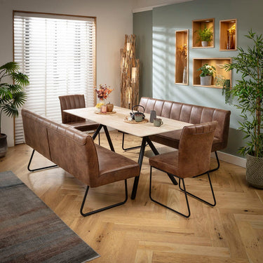 Quatropi Modern 8 Seater Bench Dining Set Brown & Beige Stone Ceramic SB2