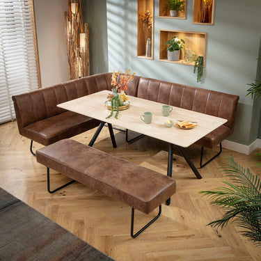 Quatropi Modern 8 Seater Corner Bench Dining Set Brown & Beige Stone Ceramic LRBB
