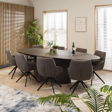 Quatropi Modern 8 Seater Dining Table And Swivel Chairs Oval Dining Set Brown