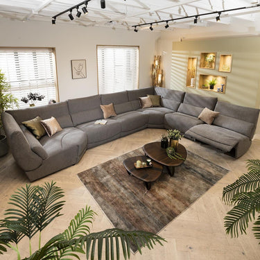 Quatropi Modern 8 Seater Electric Recliner L-Shape Corner Sofa Grey Fabric L5R