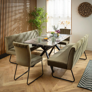 Quatropi Modern 8 Seater Extendable Bench Dining Set Green & Grey Ceramic SB2