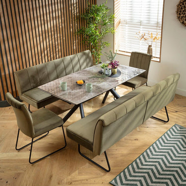 Quatropi Modern 8 Seater Extendable Bench Dining Set Green & Grey Ceramic SB2