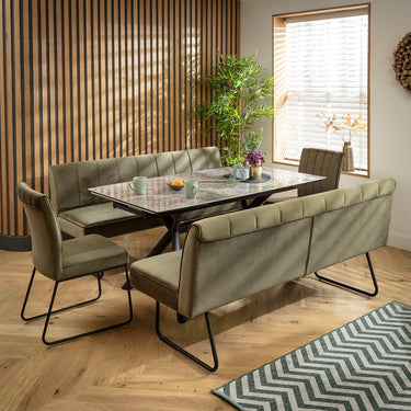 Quatropi Modern 8 Seater Extendable Bench Dining Set Green & Grey Ceramic SB2