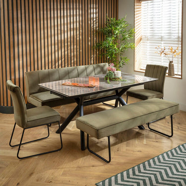 Quatropi Modern 8 Seater Extendable Bench Dining Set Green & Grey Ceramic XB2