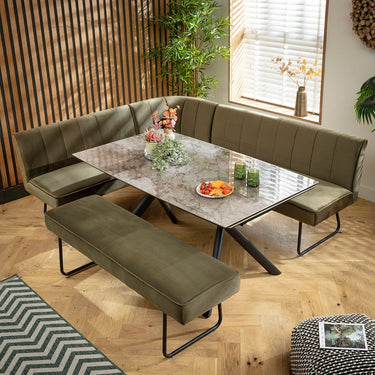 Quatropi Modern 8 Seater Extendable Corner Bench Dining Set Green & Grey Ceramic LRBB