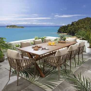 Quatropi Modern 8 Seater Garden Dining Set Beige Oak Wood Effect Aluminium