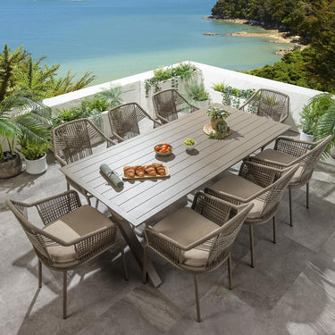 Quatropi Modern 8 Seater Garden Dining Set Outdoor Table And Chairs Beige Aluminium