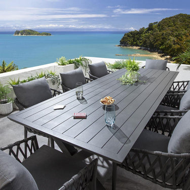 Quatropi Modern 8 Seater Garden Table and Chairs Dining Set Aluminium Grey